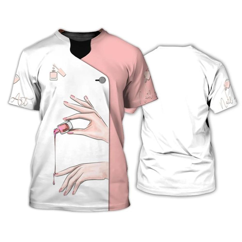 Neues Damen-T-Shirt 3D-Druck Nail Master Harajuku Arbeitskleidung Sommer Atmungsaktiv Schnelltrocknend Lässig Kurzarm O-Ausschnitt Top