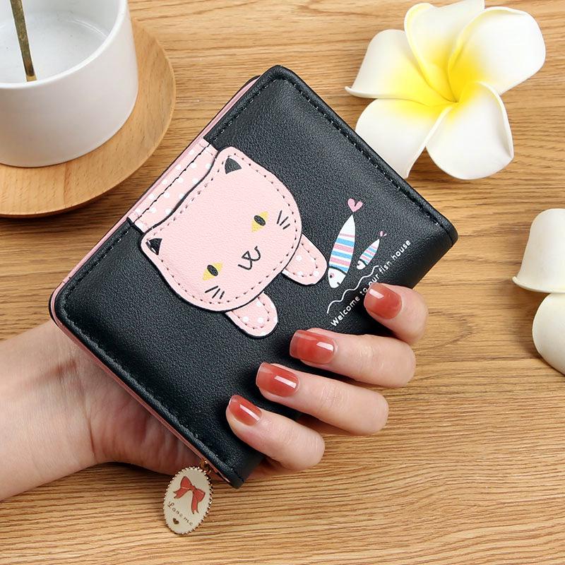 New Women s Cartoon Print Zipper Short Wallet & Card Holder - Cute Coin Purse