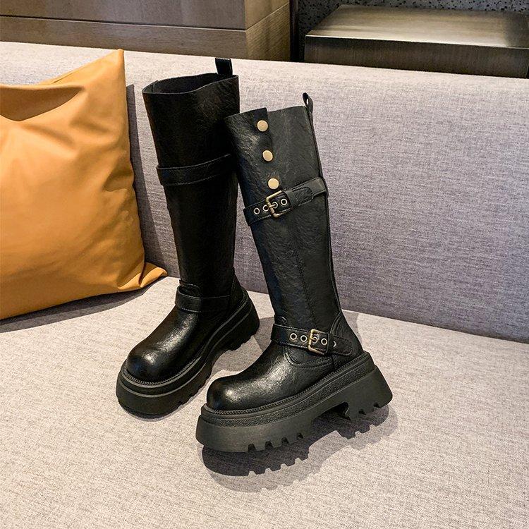 Maillard brown boots women's 2025 autumn and winter new fat MM thick legs heightening knight small tall boots