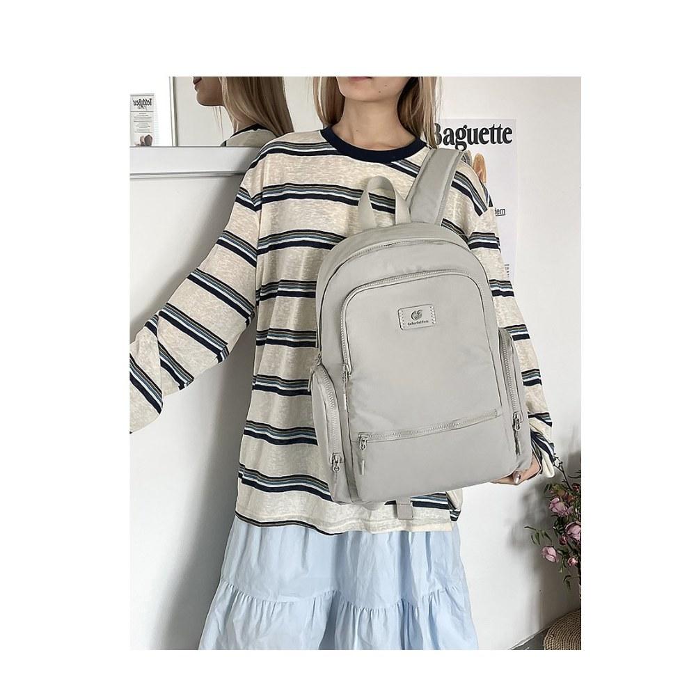 Women Large Capacity Multi Pocket Nylon Backpack with Adjustable Straps for Commute Travel