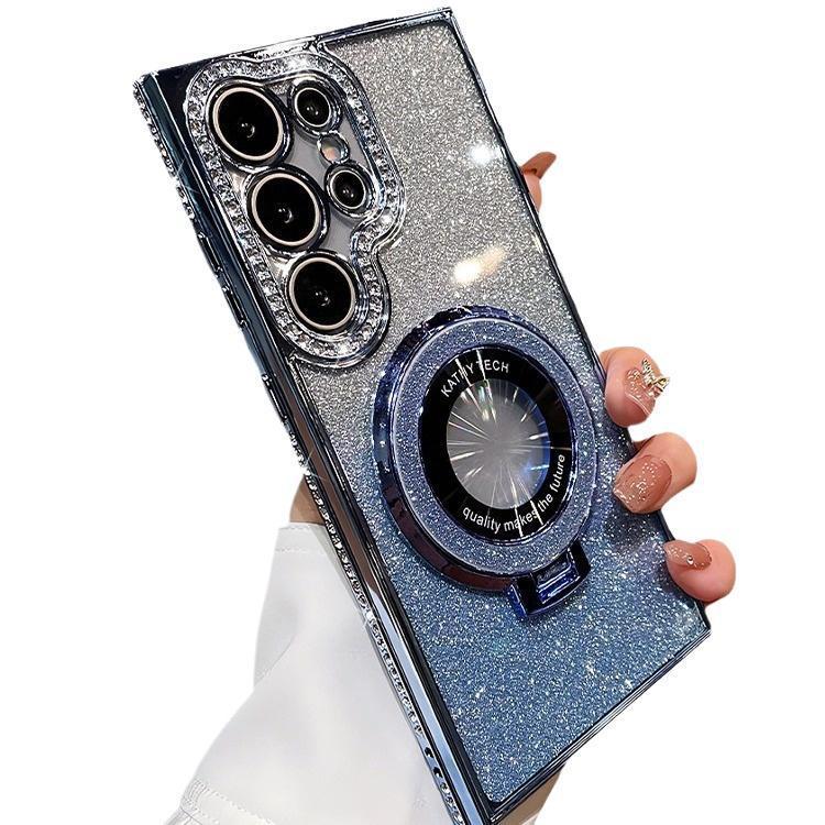 Suitable for Samsung S24ultra Mobile Phone Case S23 Rhinestone Magnetic Bracket S22 Advanced Sense Anti Fall Flashing Powder