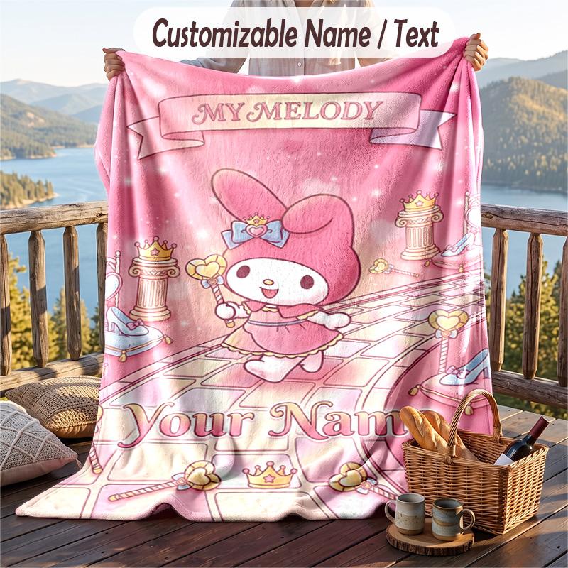Custom Text Flannel Throw Blanket, Lightweight Cozy Bed Sofa BlanketMy Melody