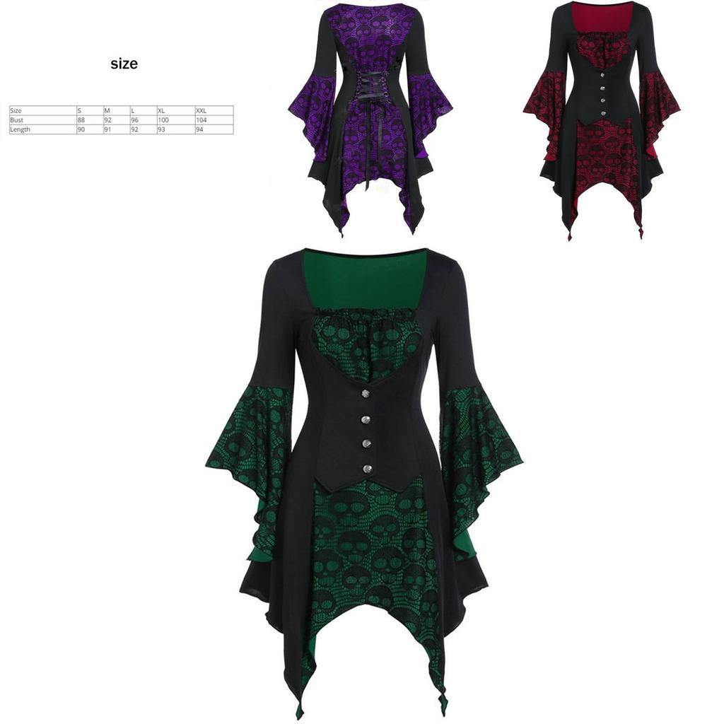 Ladies Retro Fancy Dress Costume With Flared Sleeves And Large Swing Skirt