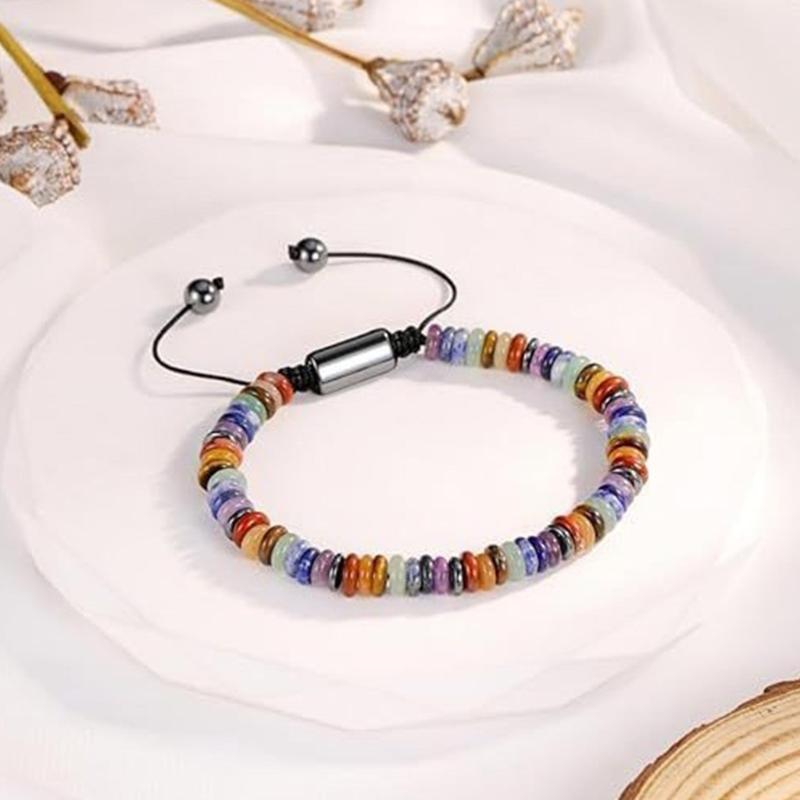 Handmade Multicolor Natural Stone Flying Disc Beaded Bracelet Lightweight Adjustable Jewelry For Women Men