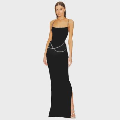 Luxurious Women's Chain Suspender Party Dress - Elegant European & American Fashion Evening Gown for Summer