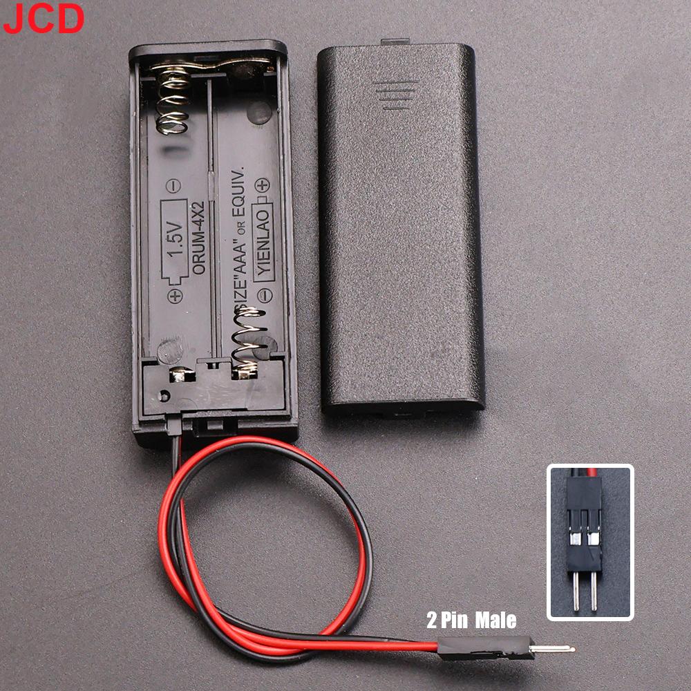 JCD 2Slots AAA Battery Storage Case Battery Holder Box With Switch & Cover & PH2.0 XH2.54 DC5.5X2.1 USB2.0 Terminal Wire