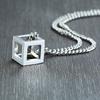 3D Square Pendant Necklaces for Men Boys,Hollow Geometry Stainless Steel Pendant Collars,Trendy Male Jewelry Gifts