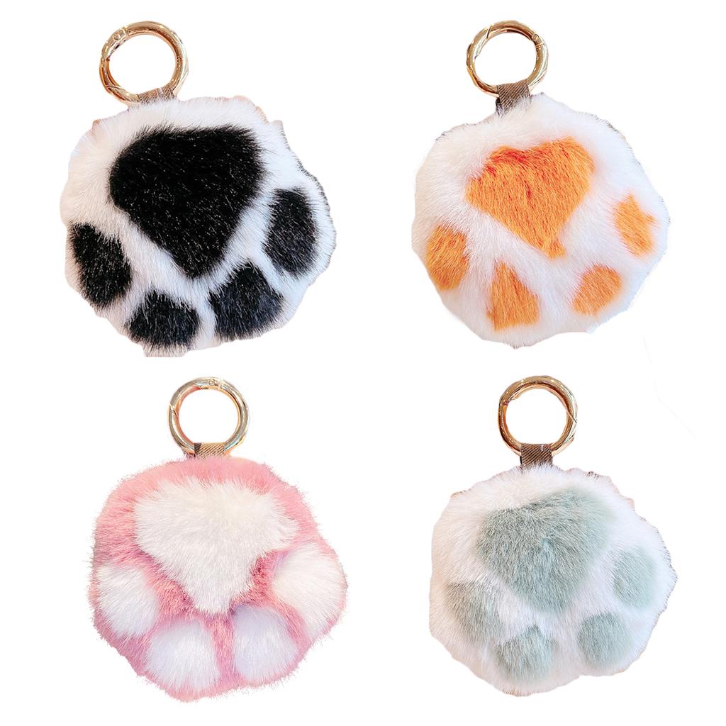 Girl Cute Plush Bag Charm Ornaments Cat Claw Women Car Key Pendant Faux Mink Fur Keychain Soft Pompom Bear Claw Keychain