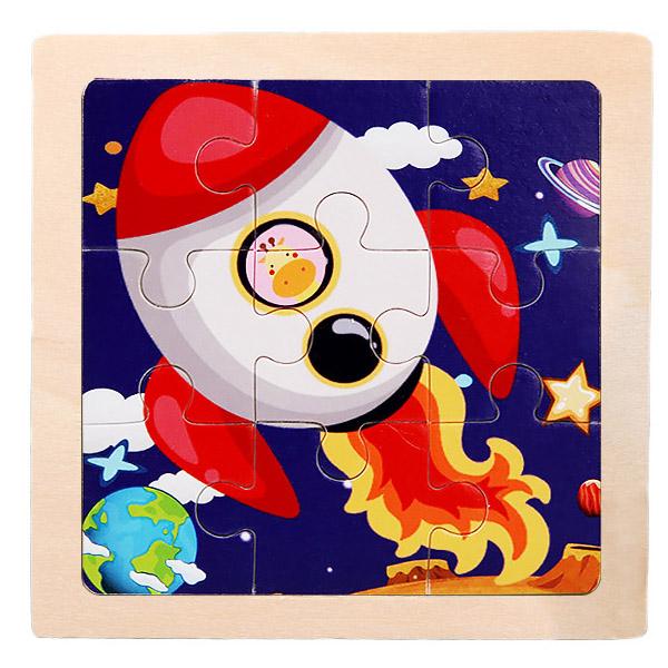 New 9 Piece Montessori Wooden Puzzle Cartoon Dinosaur Transportation Jigsaw 3d Puzzle Early Learning Educational Toys for Kids