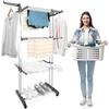 4-Tier Foldable Drying Rack Free Standing Movable Laundry Rack with 4 Castors Rolling Clothes Horses Dryer Rack W/ 4 Drying Pole