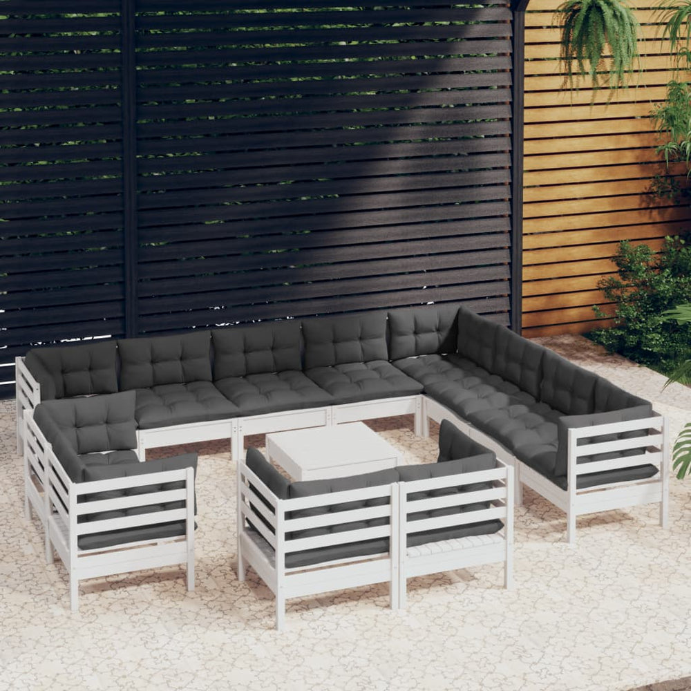 Salon de jardin 13 pcs avec coussins  bois de pin solide