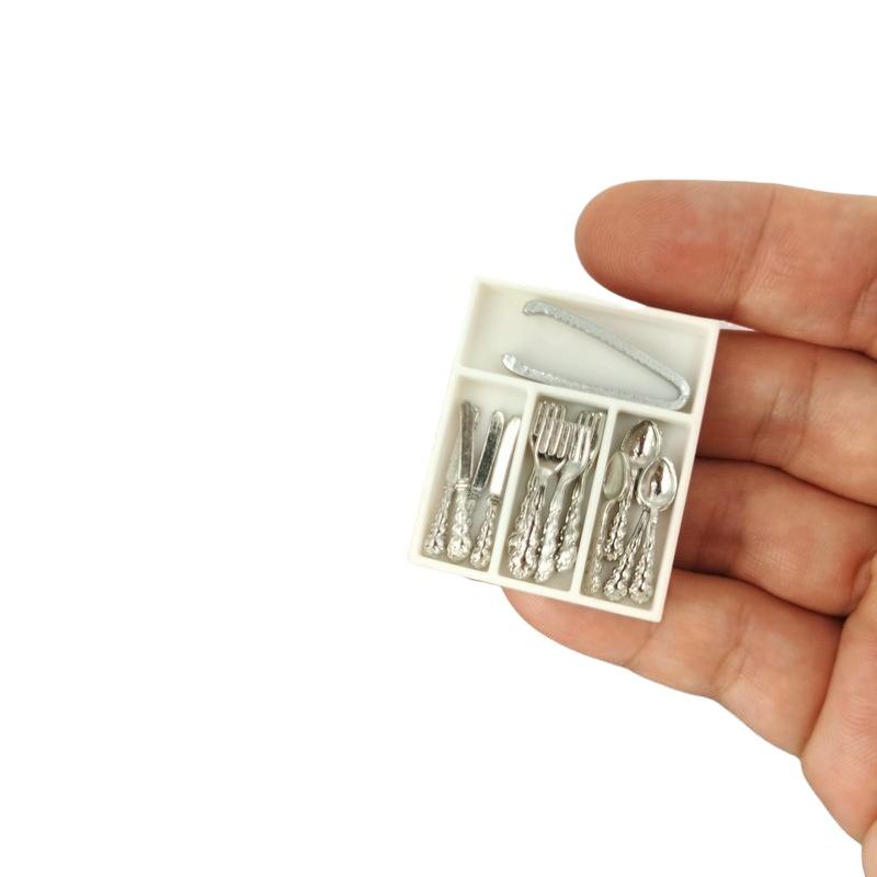 1 Set Puppenhaus Küchenutensilien Geschirr Zubehör 1:12 Puppenhaus Mini Messer Gabel Löffel Clips Geschirr Mit Aufbewahrungsbox
