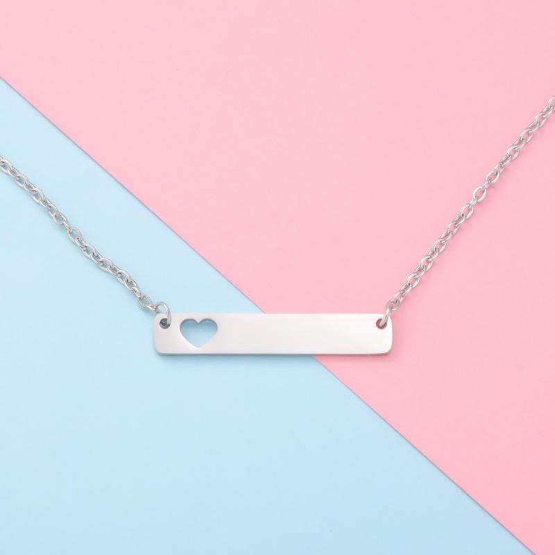 Stainless Steel Necklace Rectangle Hollow Heart Strip Pendant Bar Necklace 18 & 16In size 16inch