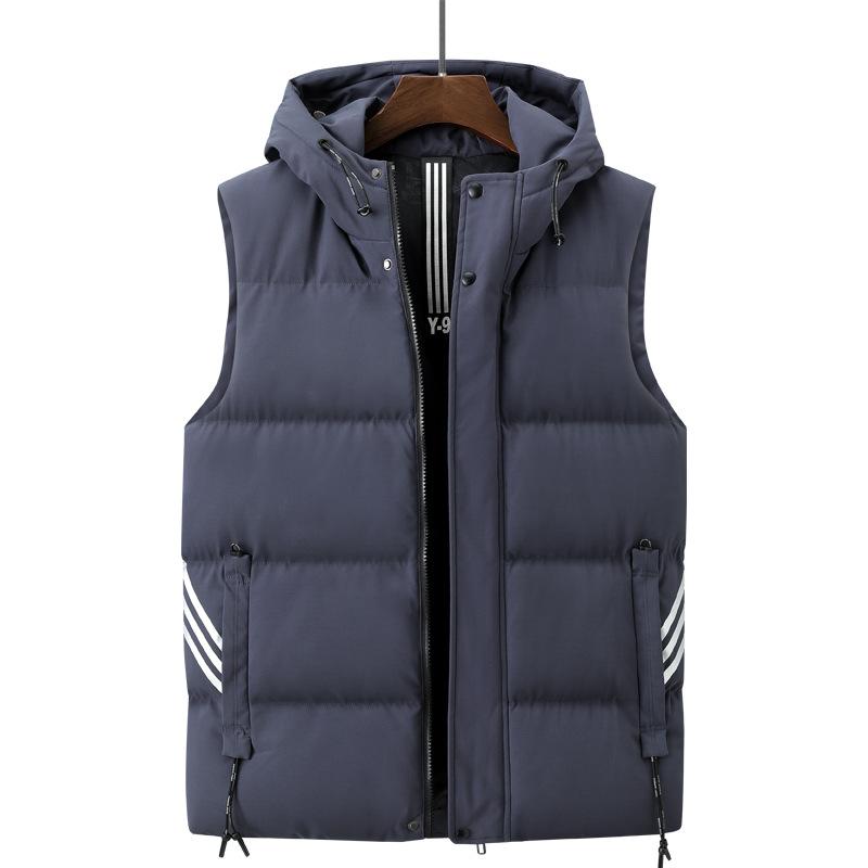 Men's Winter Washed Cotton Vest Large Size Slim Fit Hooded Vest Youth Three Stripes Versatile Sleeveless Jacket
