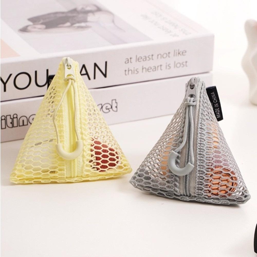 Clear Visible Mesh Storage Pouch Organizer Triangle Design Mini Coin Purse New Mesh Bag Travel Use