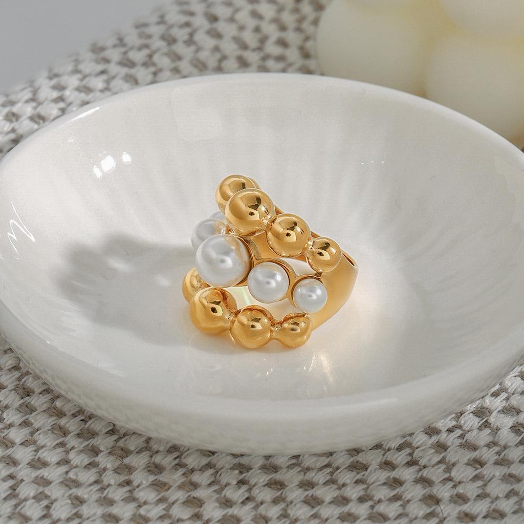 European and American titanium steel pearl rings niche design jewelry stainless steel rings