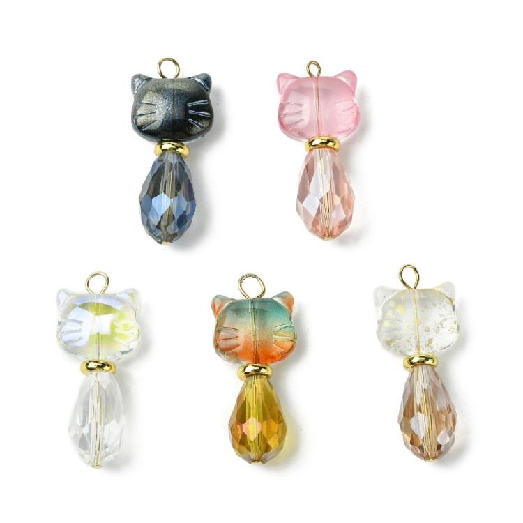 

5Pcs/8Pcs Glass Cats Pendants for Unique Jewelry Creations Keychain Making Accessories Mixed Color Animal Shaped Charm