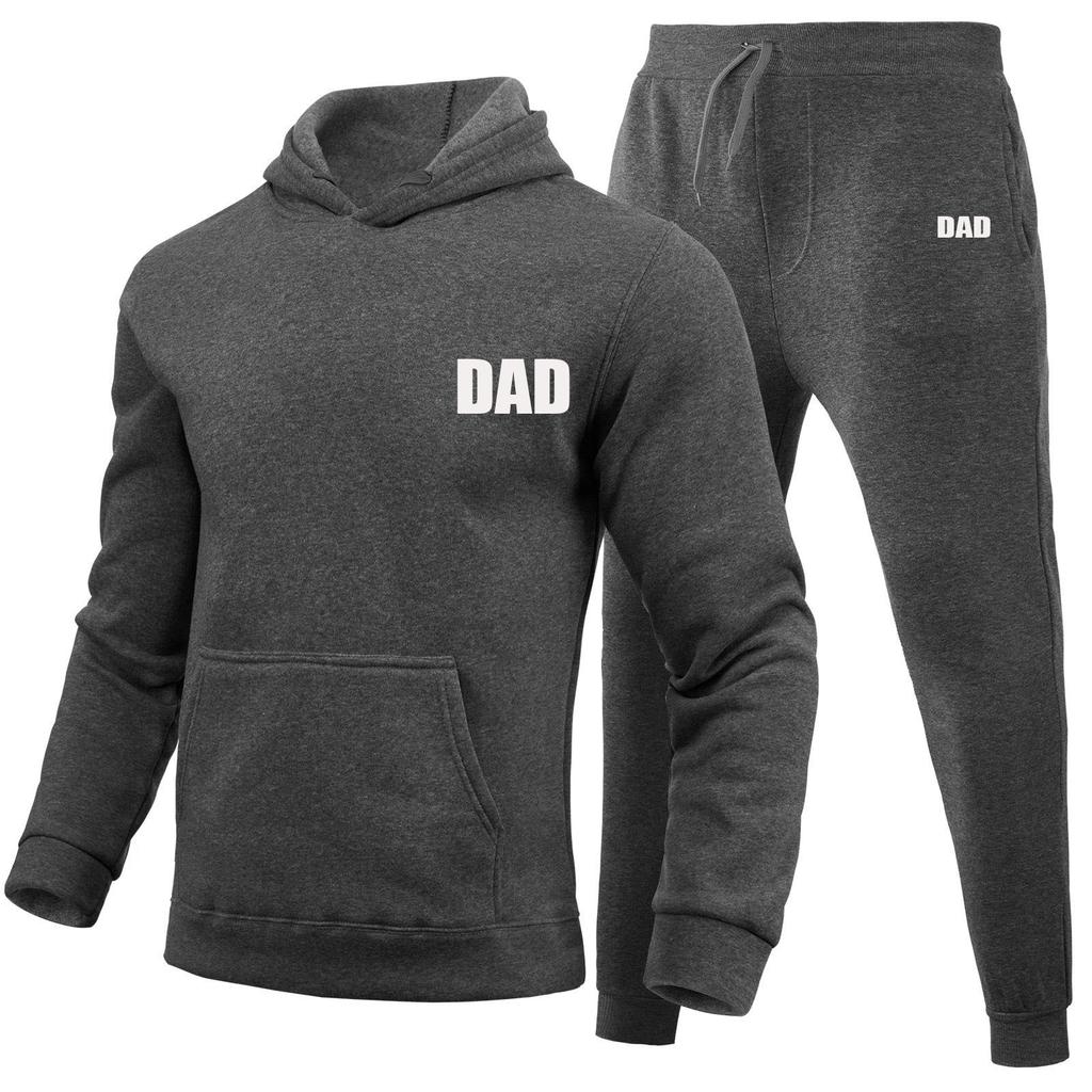 Dad Letters Printed Sets Winter Tracksuit Men Hooded 2 Piece Sets Mens Outfits Suit Men Fleece Sport Hoodie Sweatpants Two Piece Sets