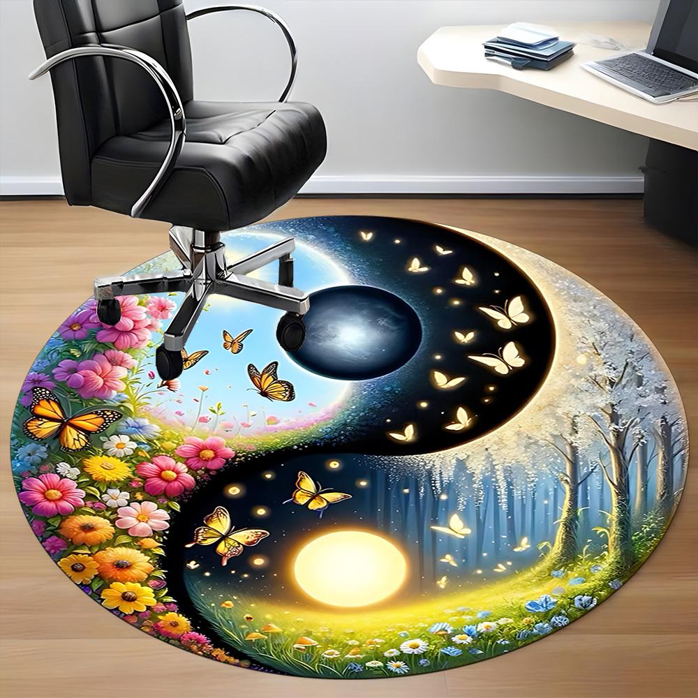 

1pc Butterfly Harmony Yin Yang Chair Carpet for Office Non-Slip, Machine Washable Rug for Office, Room - Holiday Decor, Machine Made yy251016047 80cm by 80cm
