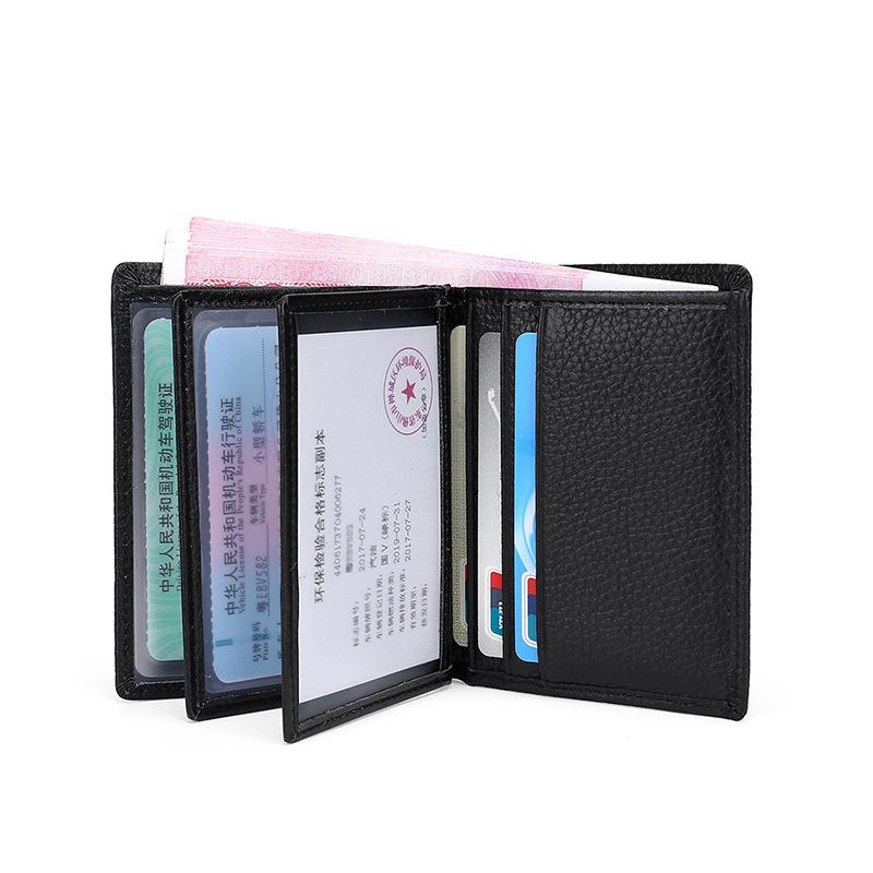 First-layer cowhide driver's ID bag, multi-functional leather wallet, vertical men's wallet, double loose-leaf ID card bag.