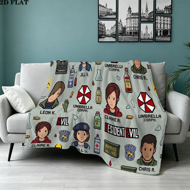 1PC Resident Evil Patterned Flannel Blanket Suitable For All Seasons For Home Decor Warmth And Comfort Gifts Holiday Present