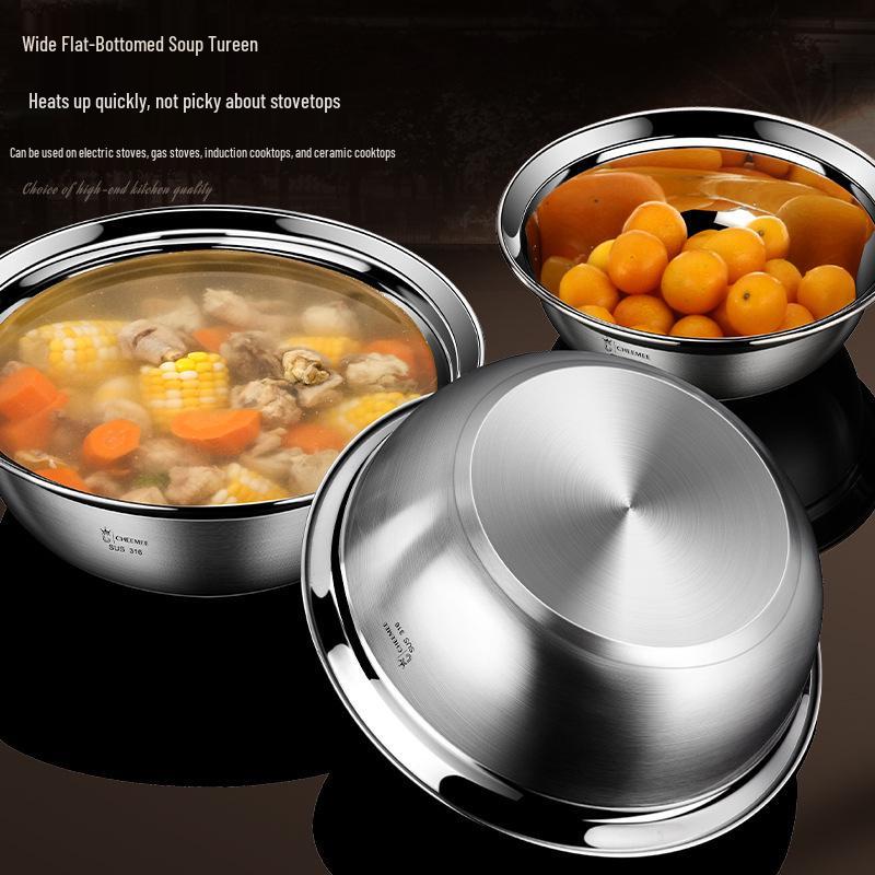 316 Stainless Steel Multi-Use Kitchen Bowl: Mixing, Cooking, Washing, Soup, Rice, and More.