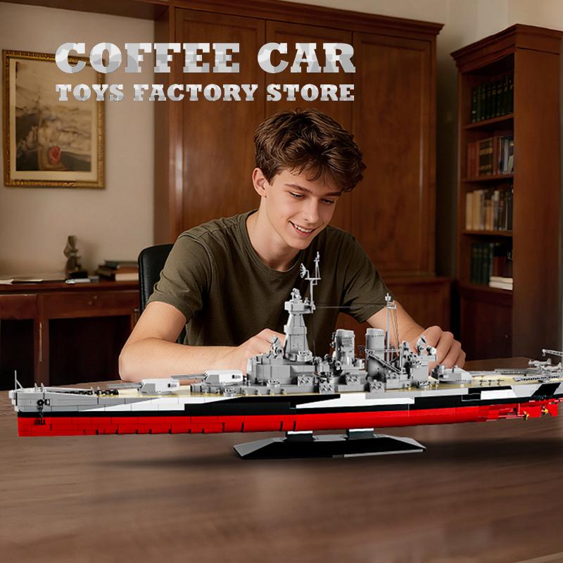 WW2 Military Battle Ship MOC Bricks Toys Navy Battleship Model Building Kits Cruiser Boat Blocks Boys Kids Adult Christmas Gifts