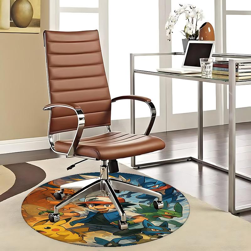 

1pc Pokemon Pikachu Charizard Eevee Round Carpet - Anime Cartoon Design Office Chair Mat, Non-Slip Rug for Home Decor, Suitable for All Seasons, Ideal 80cm by 80cm