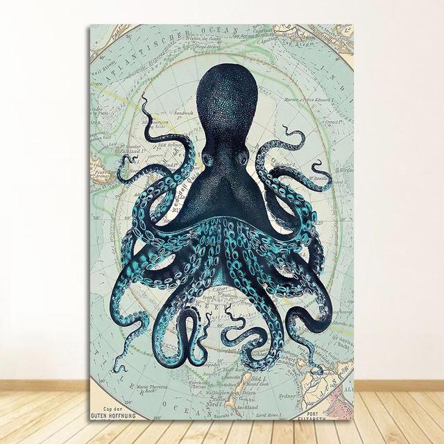 

Печать плакатов, морская прибрежная Настенная картина, карта Антарктиды, холст, картина, домашний декор, Кракен, щупальца осьминога, винтажные 21cm×30cm NoFrame