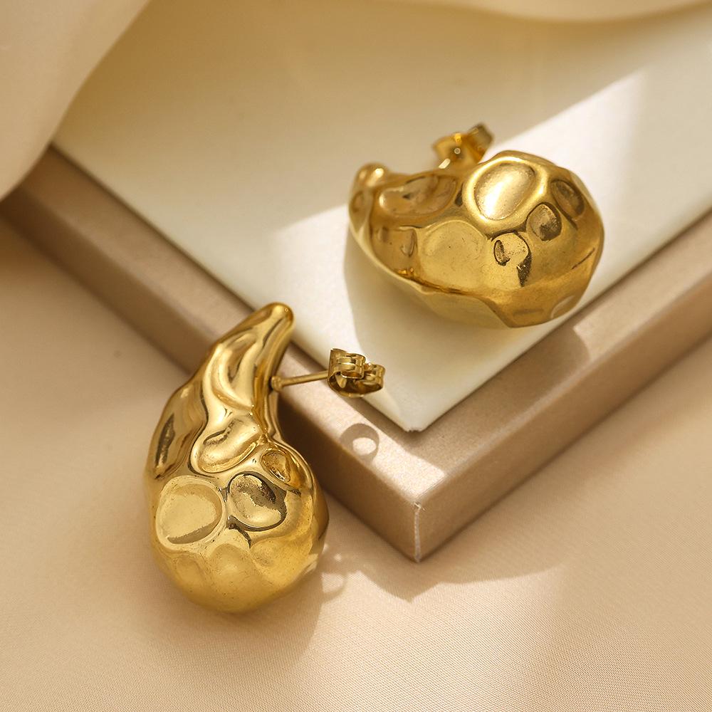 European and American INS Style Stainless Steel Water Drop Gold Ear Studs