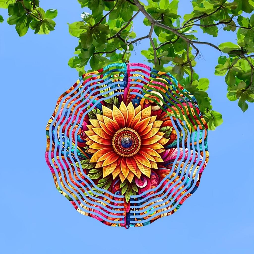 10 Inch Sunflower Wind Spinner 2D Kinetic Metal Hanging Decor with 360 Rotation for Garden Yard Indoor Outdoor Colorful Gift for Women Men