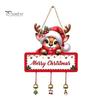 Festive Hanging Ornament Merry Christmas Wooden Wall Door Sign with Bells, Rustic Santa Snowman Indoor Holiday Party Supplies Tree Reindeer Decorative