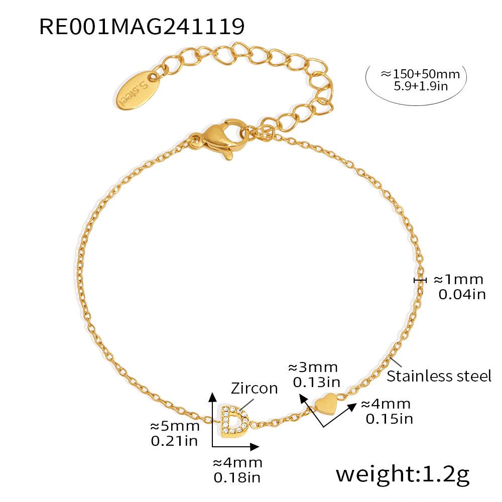 Oumeika Titanium Steel Jewelry Set: 26 Zircon-Inlaid Letters, PVD Gold-Plated Necklace, Bracelet, Earrings, and Ring.