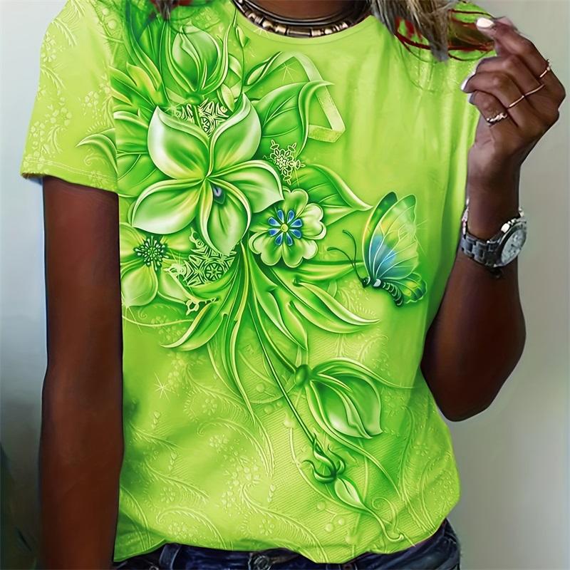 Damen Blume Schmetterling Aufdruck T-Shirt Sommer NEU Oversized Beliebtes T-Shirt Kleidung Damen Kurzarm T-Shirts