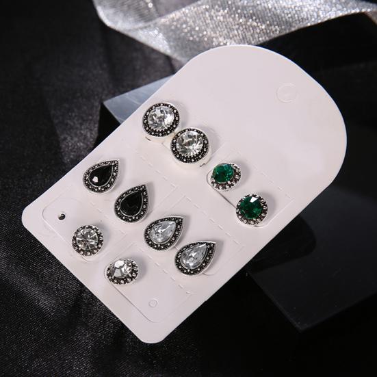 5 Pairs Round Waterdrop Shape Ear Studs Set Women Retro Party Earrings Jewelry