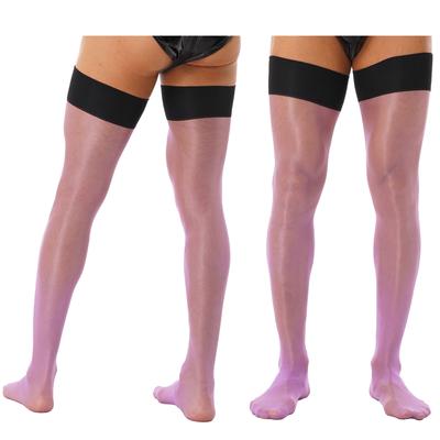 Bas brillants et extensibles pour hommes, chaussettes hautes transparentes, chaussettes Sissy, sous-vêtements, chaussettes au-dessus du genou, accessoires de costume