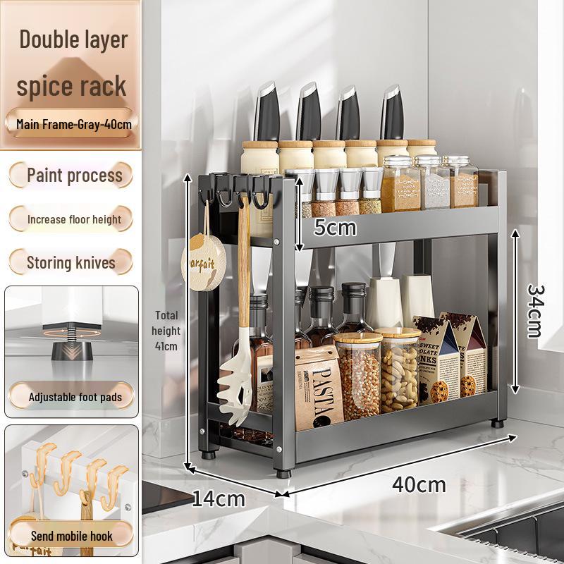 Countertop Kitchen Storage Rack for Spices and Sauces - Organize Oil, Salt, Vinegar, and Soy Sauce