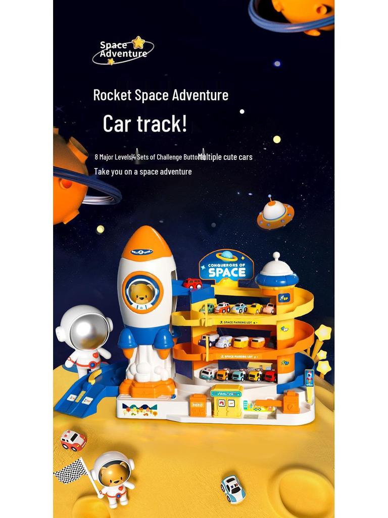 Rocket Space Adventure Track Car Toy for Kids – Educational Building & Parking Set