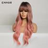 Long Brown Roots  To Pink Hair HairTypeWigs for Women Wavy Synthetic Soft TypeWig with Bangs Cosplay Party Daily Use