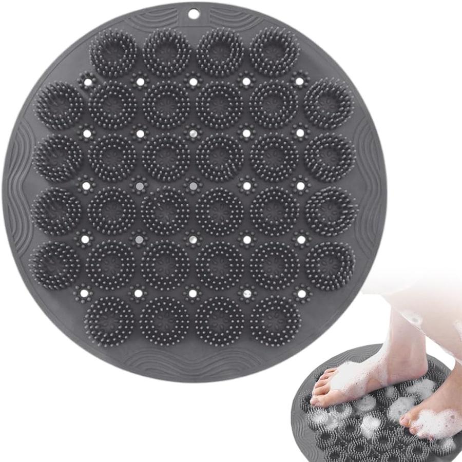 

Shower Foot Scrubber Mat with Non-Slip Suction Cups, Foot Scrubber Mats Silicone Shower Wall Mounted Back Scrubbers Massage Pad серый