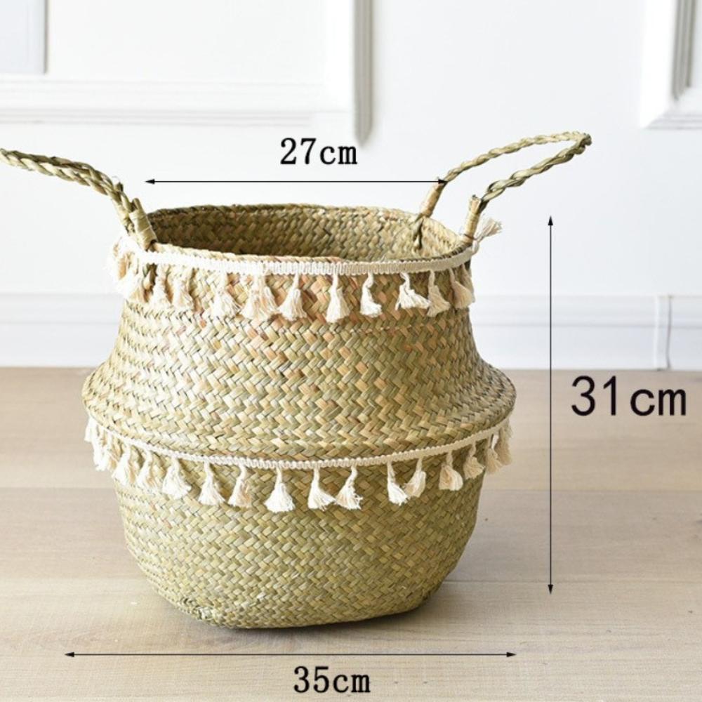 With Handle Wicker Basket Tassel Design Hand Woven Basket Handmade Rattan Basket  Home Decor