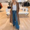 Damen Revers Langarm Leopardenmuster Mantel Figurbetont Lässig Maxi Trenchcoat