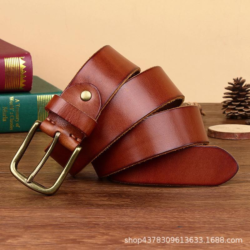 Men's Leather Belt First Layer Pure Cattlehide Leather Pin Buckle Retro Simple Versatile Korean Style Youth Pants Belt