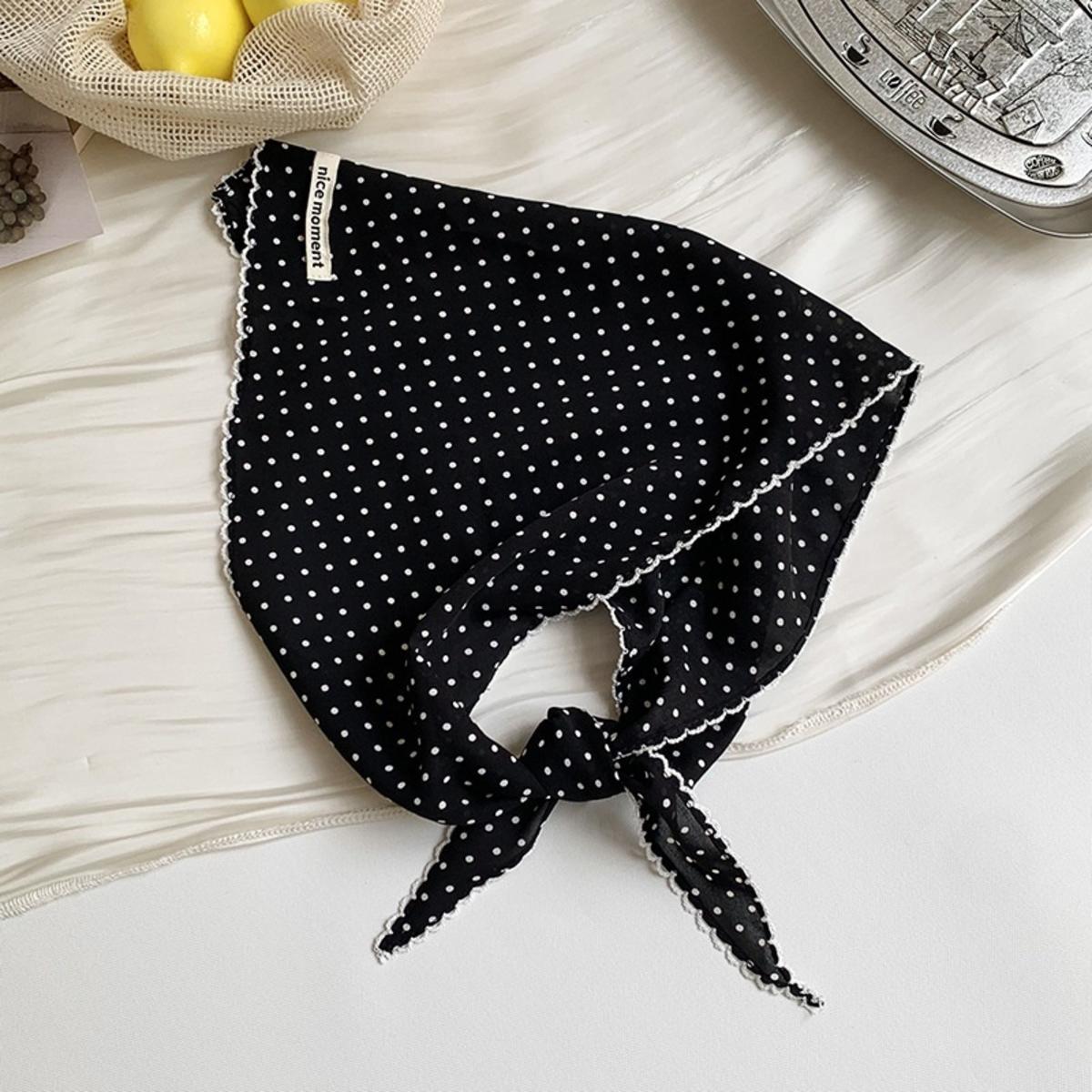 

Summer Polka Dot Striped Triangular Scarf for Women Fashionable Smple Thin Neck Scarf Tied Hair Scarves Decoration style1 чёрный