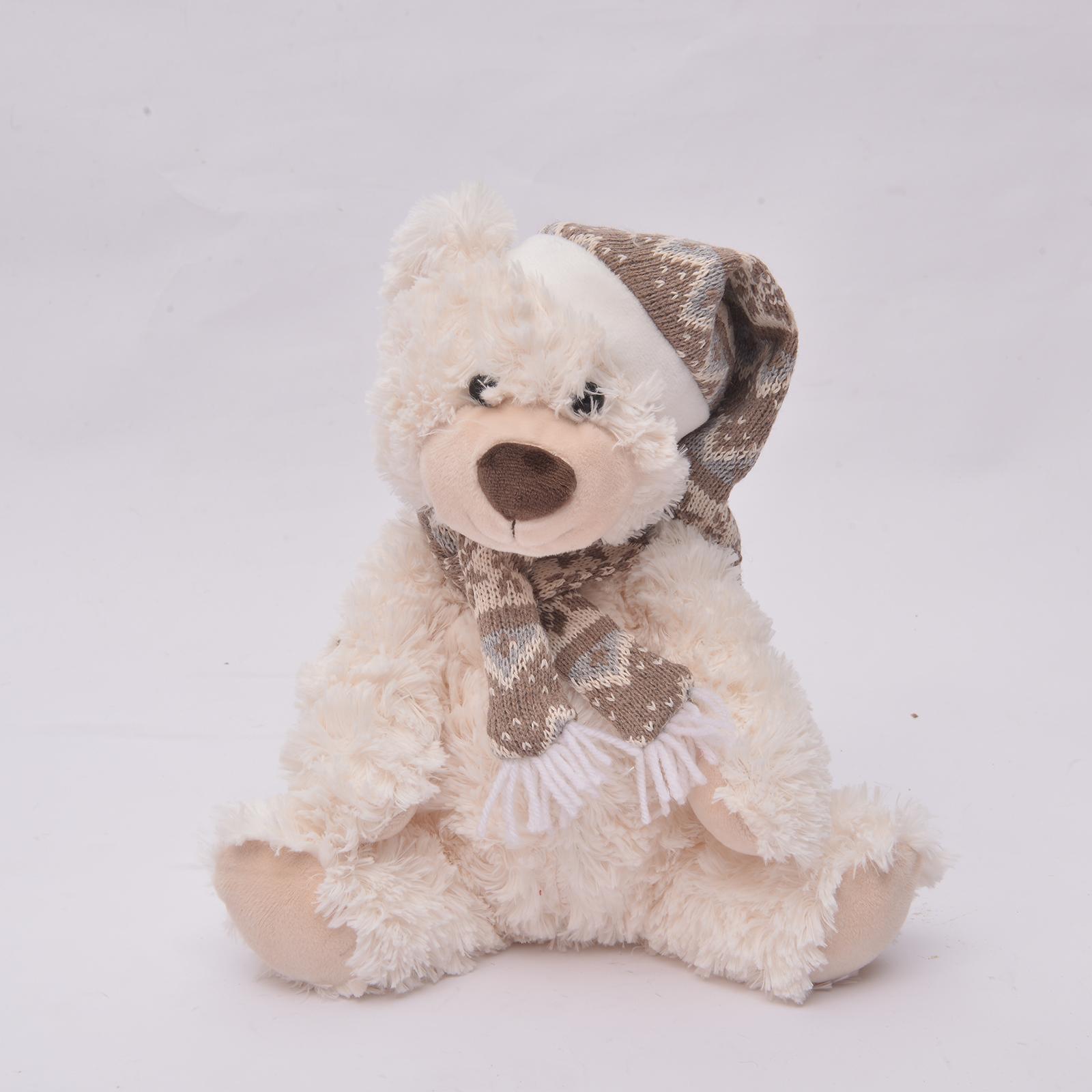 High Quality Christmas White Bear Wearing Hat Scarf Festive Stuffed Toy Christmas Gift Decoration  Teddy Bear Gift 6.5