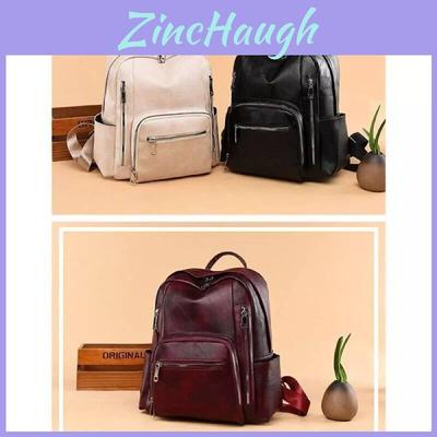 Stylish Pu Leather European Retro Casual Backpack For Women Soft Zipper Closure