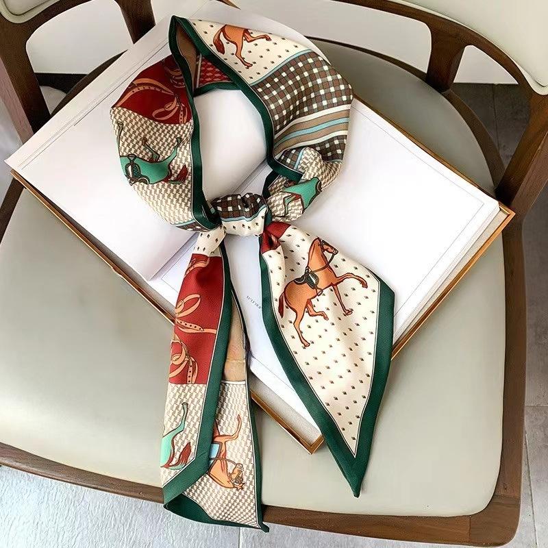 Luxus Design Pferde Muster Seiden Schal Stirnband Halstuch Foulard Weibliche Haarschals Nackenbinde Dünne Schals Weiches Satin Dame