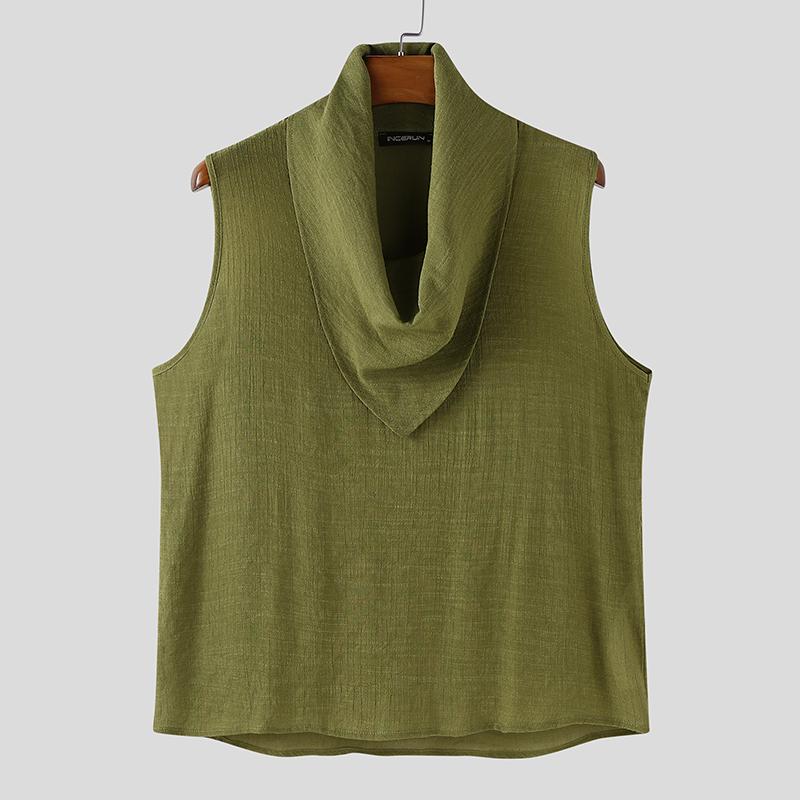 INCERUN Men Swing Collar Sleeveless See Through Casual Sheer Tank Tops