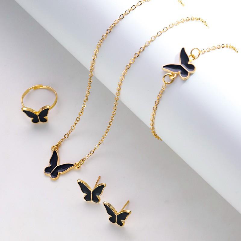 Elegant Butterfly Pendant Necklace Women Enamel Drip Design Minimalist Chic Jewelry Set In Multiple Colors
