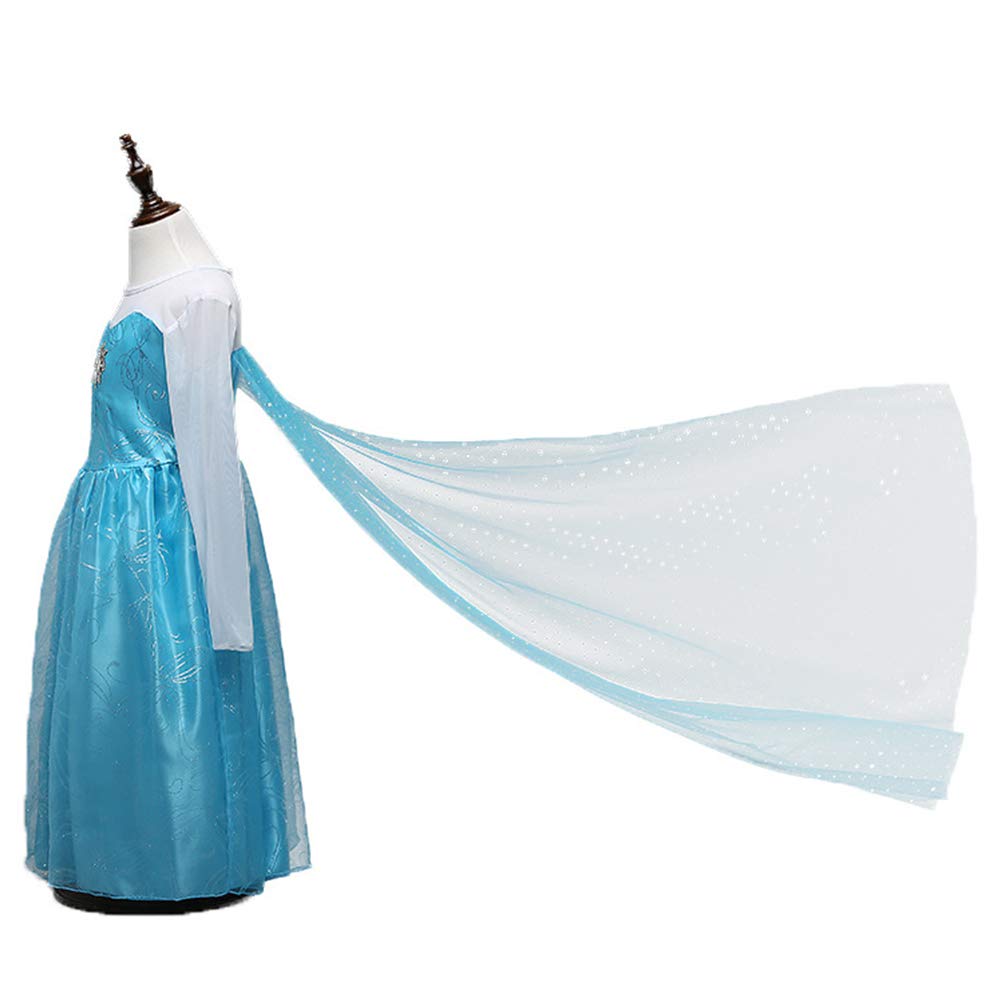 Frozen Elsa Princess Ice Blue Heart Magic [YITING] Kids' Costume, 7-Piece Set, (Princess Dress, Tiara, Wand, Gloves, Necklace, Ring, Earrings)